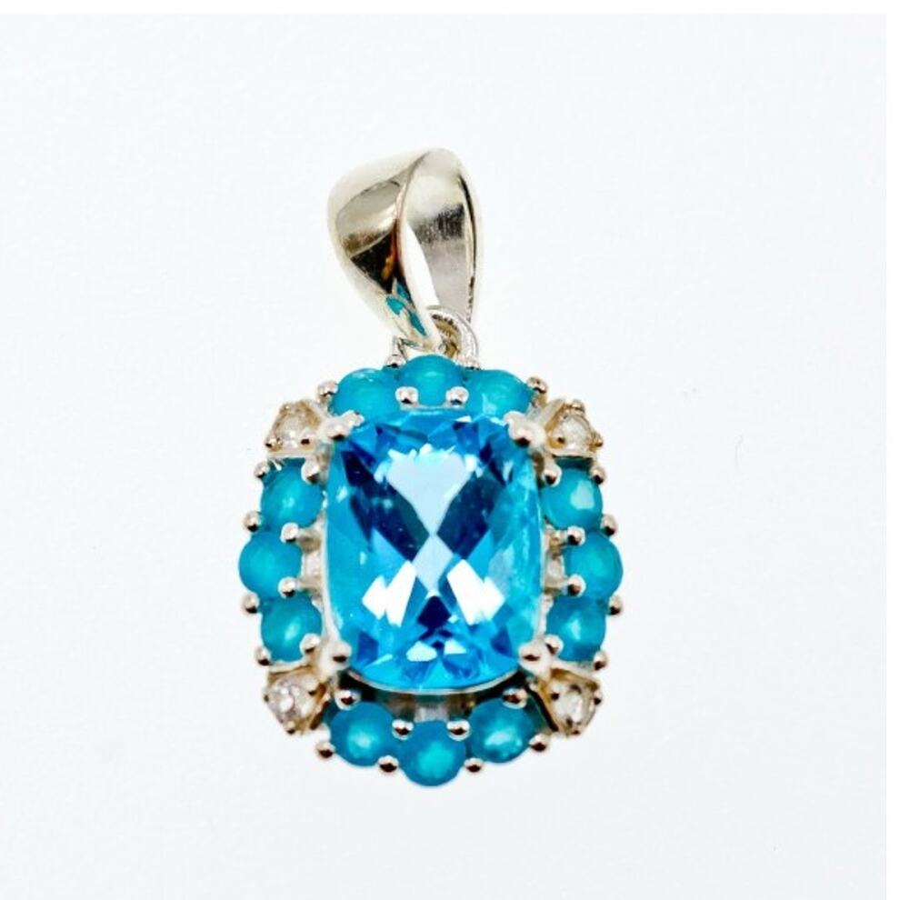 925 Sterling Silver Topaz & Beryl Pendant